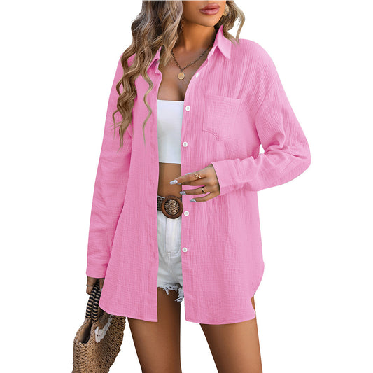 Haut d’Été « Voile Libre » – Chambray Décontracté, Style Cover-Up Naturel