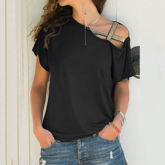 Haut Stylé « Courbe Claire » – Épaule Dénudée, Coupe Asymétrique & Fit Élancé