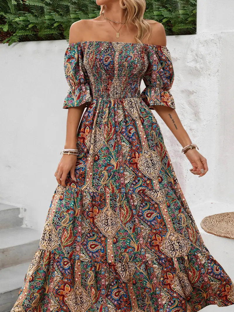 Robe d’Été « Brise Élégante » – Off-Shoulder & Aérienne