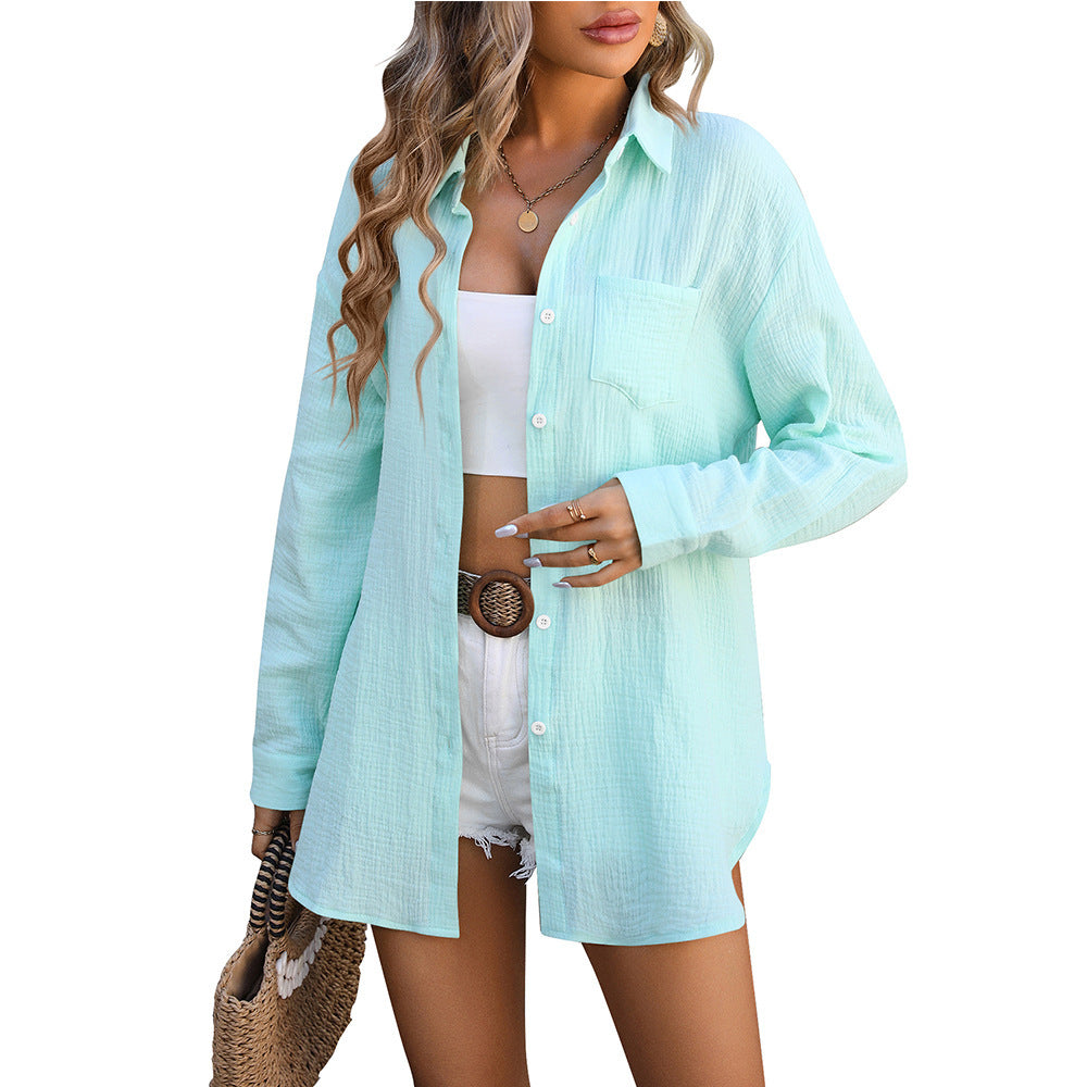 Haut d’Été « Voile Libre » – Chambray Décontracté, Style Cover-Up Naturel