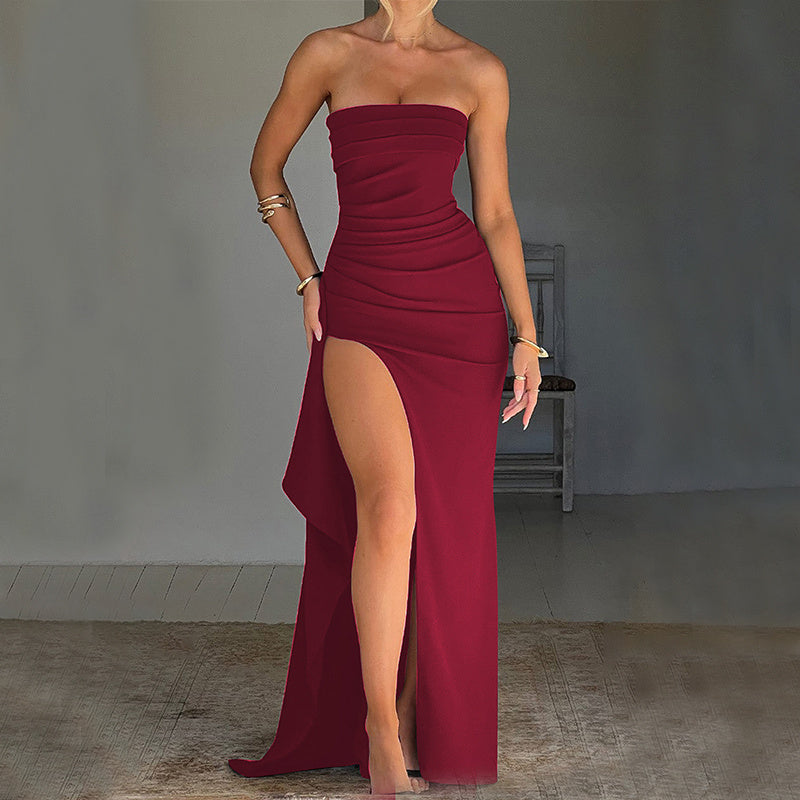 Robe de soirée « Éclat Secret » – Fendue & Plissée