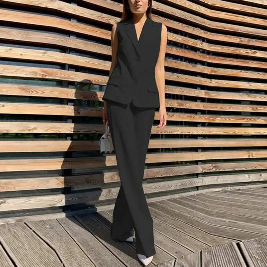 Costume « L’Échappée Libre » – Veste Sans Manches & Pantalon Large, Allure Détendue