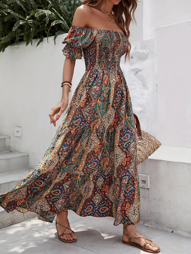 Robe d’Été « Brise Élégante » – Off-Shoulder & Aérienne