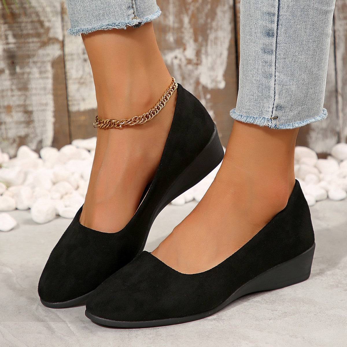 Women's Plus Size Shallow Mouth Solid Color Casual Flat Shoes