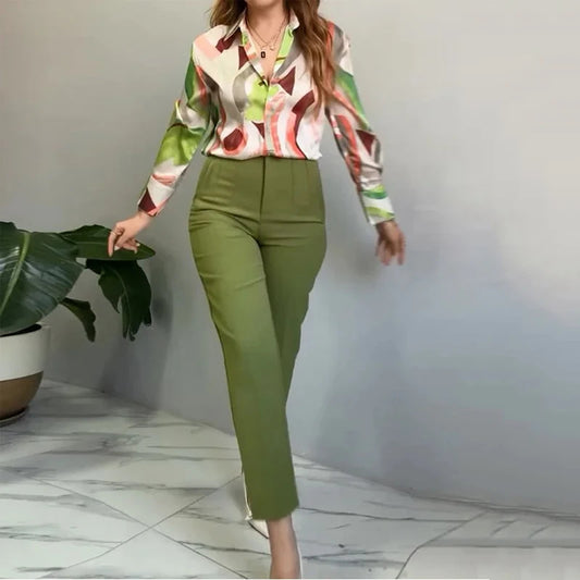 Ensemble « Vague Bohème » – Chemise Ample, Pantalon Fin, Look Naturel & Maîtrisé