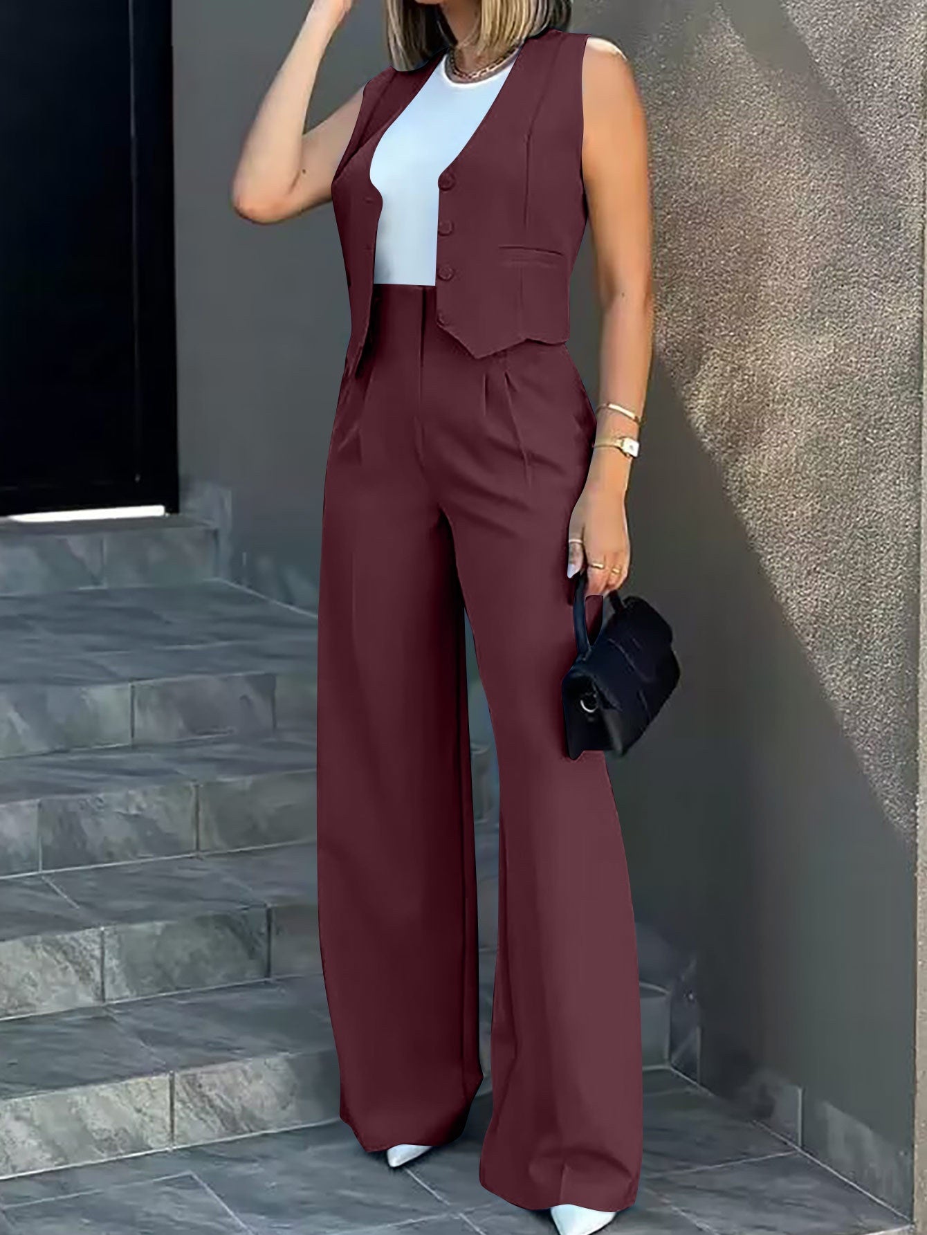 Costume « Élan Serein » – Veste Gilet & Pantalon Large, Look Puissant Sans Tension