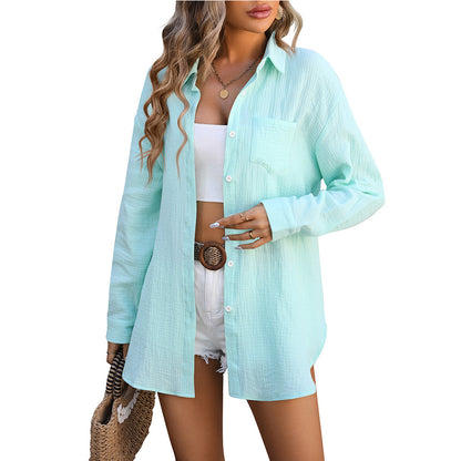 Haut d’Été « Voile Libre » – Chambray Décontracté, Style Cover-Up Naturel
