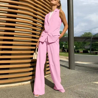 Costume « L’Échappée Libre » – Veste Sans Manches & Pantalon Large, Allure Détendue