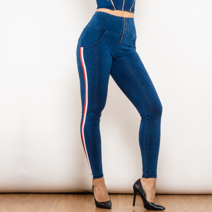 Shascullfites Melody Women's Black Stretch Pencil Jeans Butt Lift Striped Detailing Slim Fit Denim Jeggings