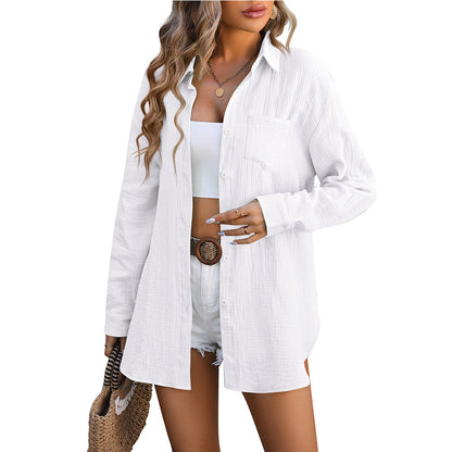Haut d’Été « Voile Libre » – Chambray Décontracté, Style Cover-Up Naturel