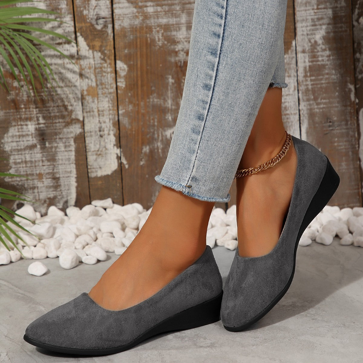 Women's Plus Size Shallow Mouth Solid Color Casual Flat Shoes