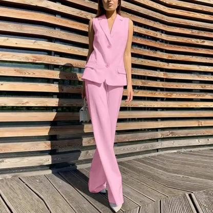 Costume « L’Échappée Libre » – Veste Sans Manches & Pantalon Large, Allure Détendue